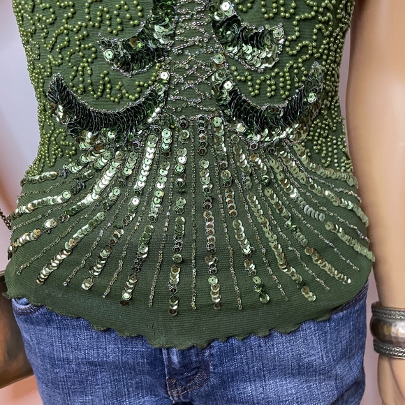 Y2K gorgeous emerald beaded camisole with layers! - Picture 4 of 11